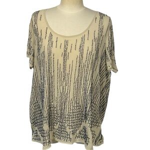 Boston Proper Vintage Ivory Beaded Geometric Short Sleeve Top Sz XL